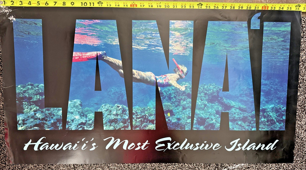 Lana'i Hawaii Snorkel Poster Vintage 36" x 19" Coral Reef Tropical Ocean Photo